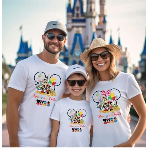 Disneyland Paris T-Shirt 2025 Mickey Minnie Family Disney Bell Trip Gift Summer High Quality Cotton Tshirt