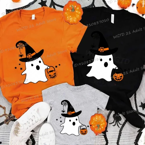 Halloween Family Matching T-shirt Funny Witch Boo Pumpkin Print Clothes Boys Girls Party Gifts Tshirt Women Men Halloween Outfit