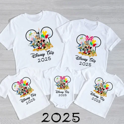 Disney Trip 2025 Family Matching Shirts Funny Mickey Minnie Tshirts Look Dad Mom Kids Tees Top First Disneyland Vacation Outfits