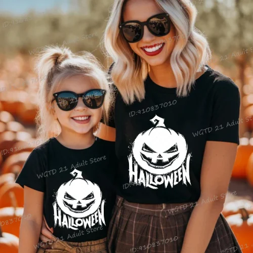 Harajuku Halloween Pumpkin Printed T-Shirt for Mom Dad Children Short Sleeve Family Matching Clothing Spooky Season Tops Gifts